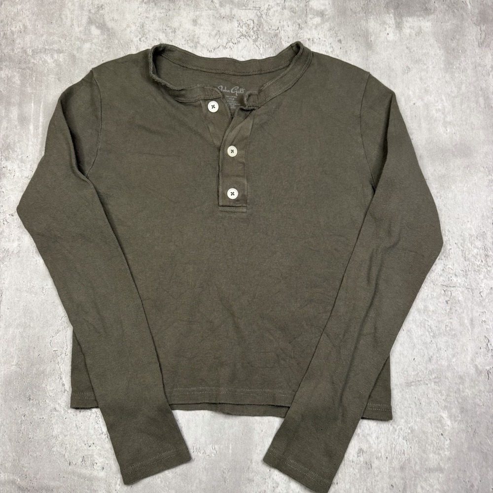 Brandy Melville John Galt Shirt Womens Green Basic Long Sleeve Button Henley OS